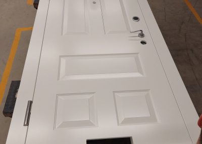 Security door with transom electronic lock and glass